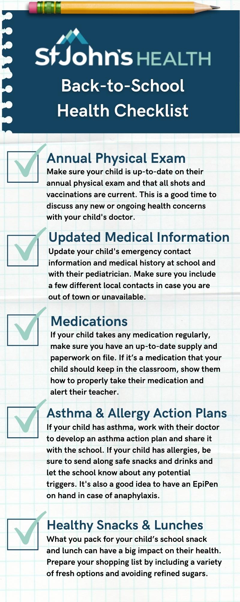 checklist for parents to use for back to school season healthy tips
